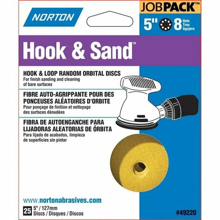 NORTON CO 5" Hook & Sand 8-Hole Sanding Disc, P120-Grit, PK 25 49221